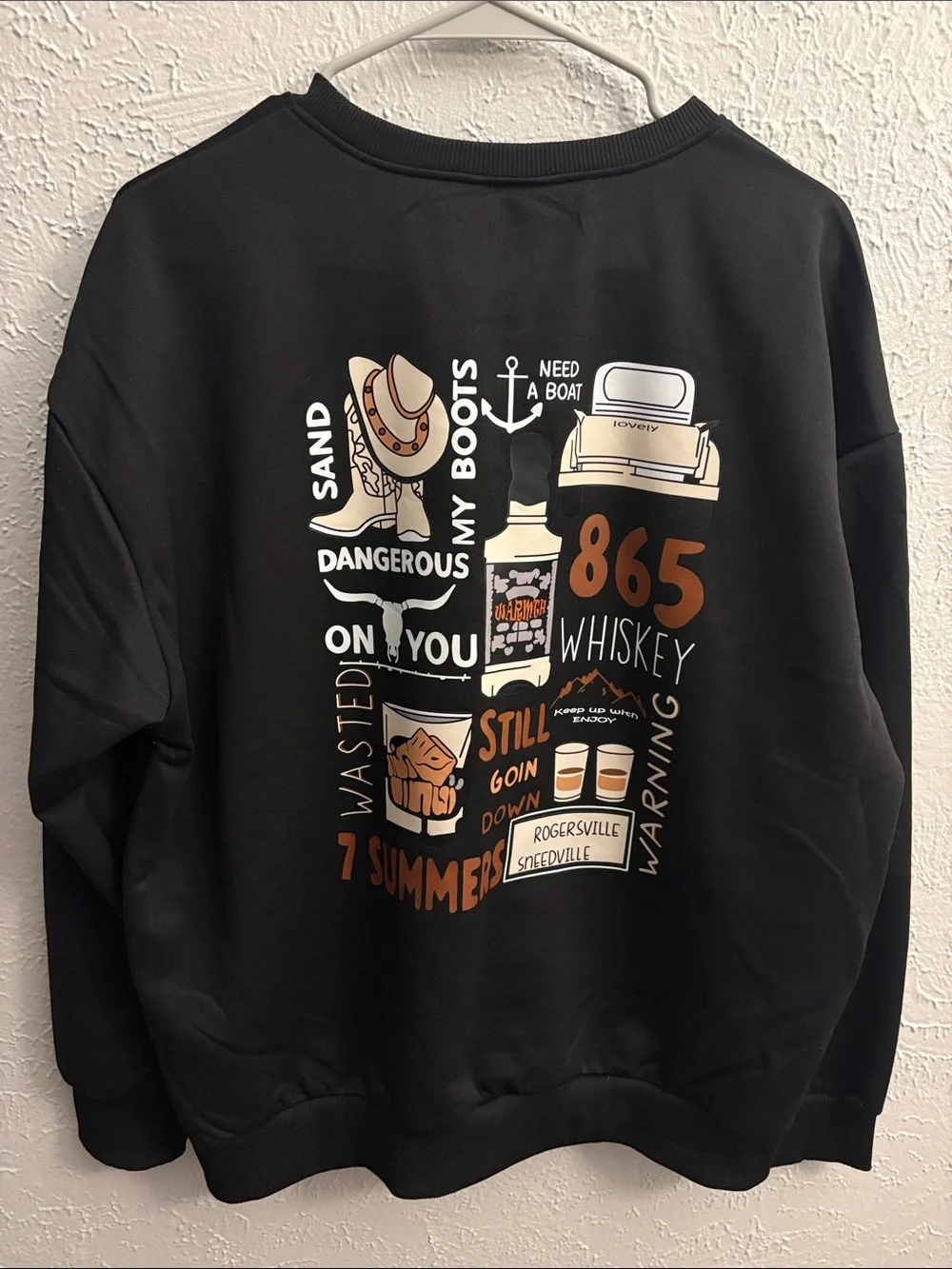 Men's Black Graphic Crewneck Sweater - Whiskey 865 Design